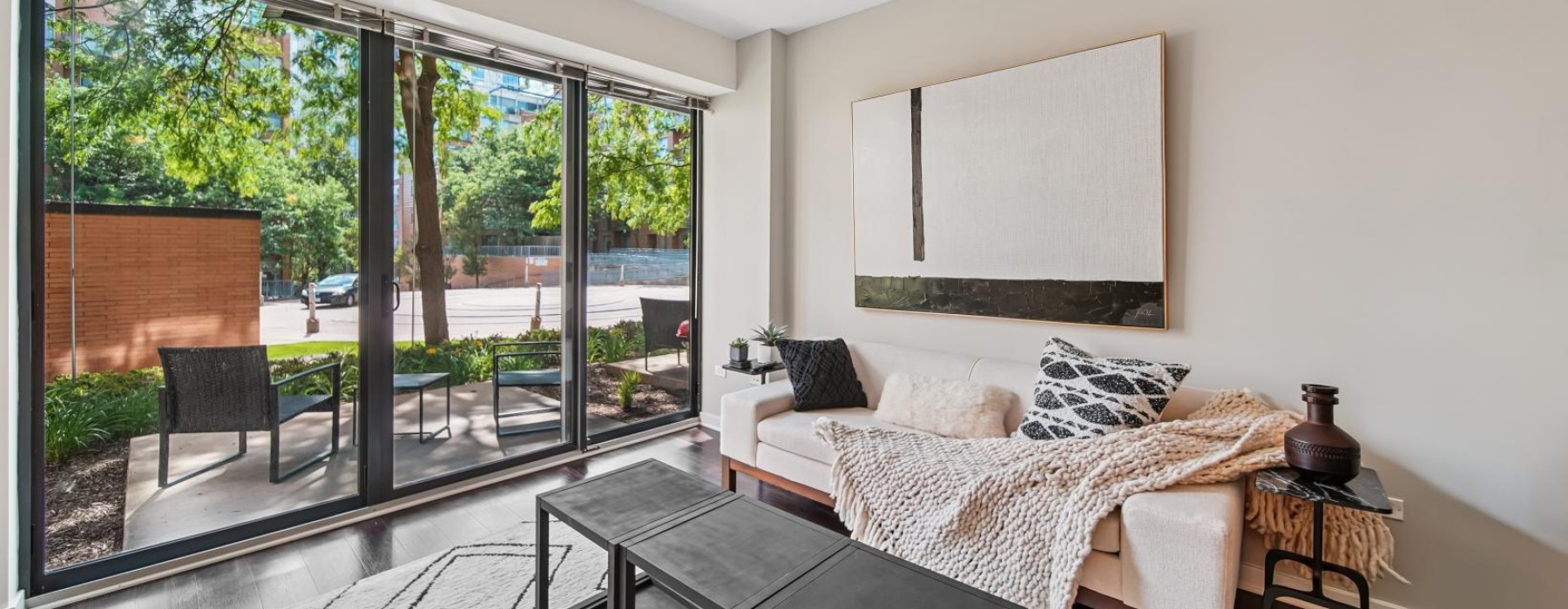 a living room with a couch and a coffee table